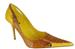 Patent textured python pointed toe. Heel height: 4". 
