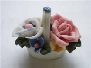 Miniature ceramic flower basket