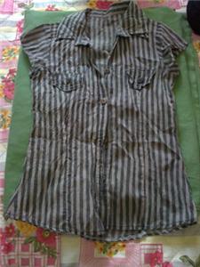 Black Grey Stripe Blouse Free Size