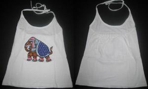 White Bareback Top with Elephant Design