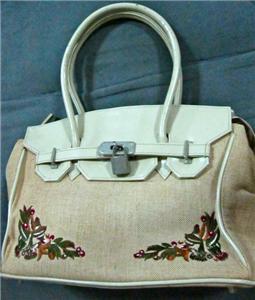 Beige Leather+Fabric handbag. (sale)