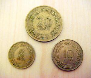  Singapore Old Coins - 20, 10 and 5 cents