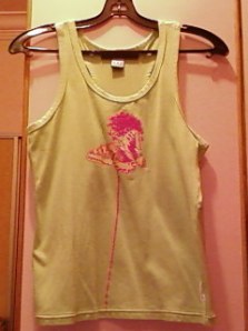 Green tank top with pink/gold flower and butterfly