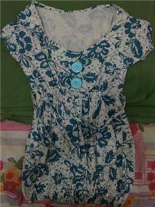 Cute Blue Flower Bubble Top Free Size