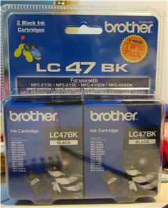 2x Black Ink Brother Cartridge, LC 47 BK