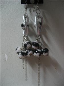 BLACK AND WHITE DANGLING EARRINGS